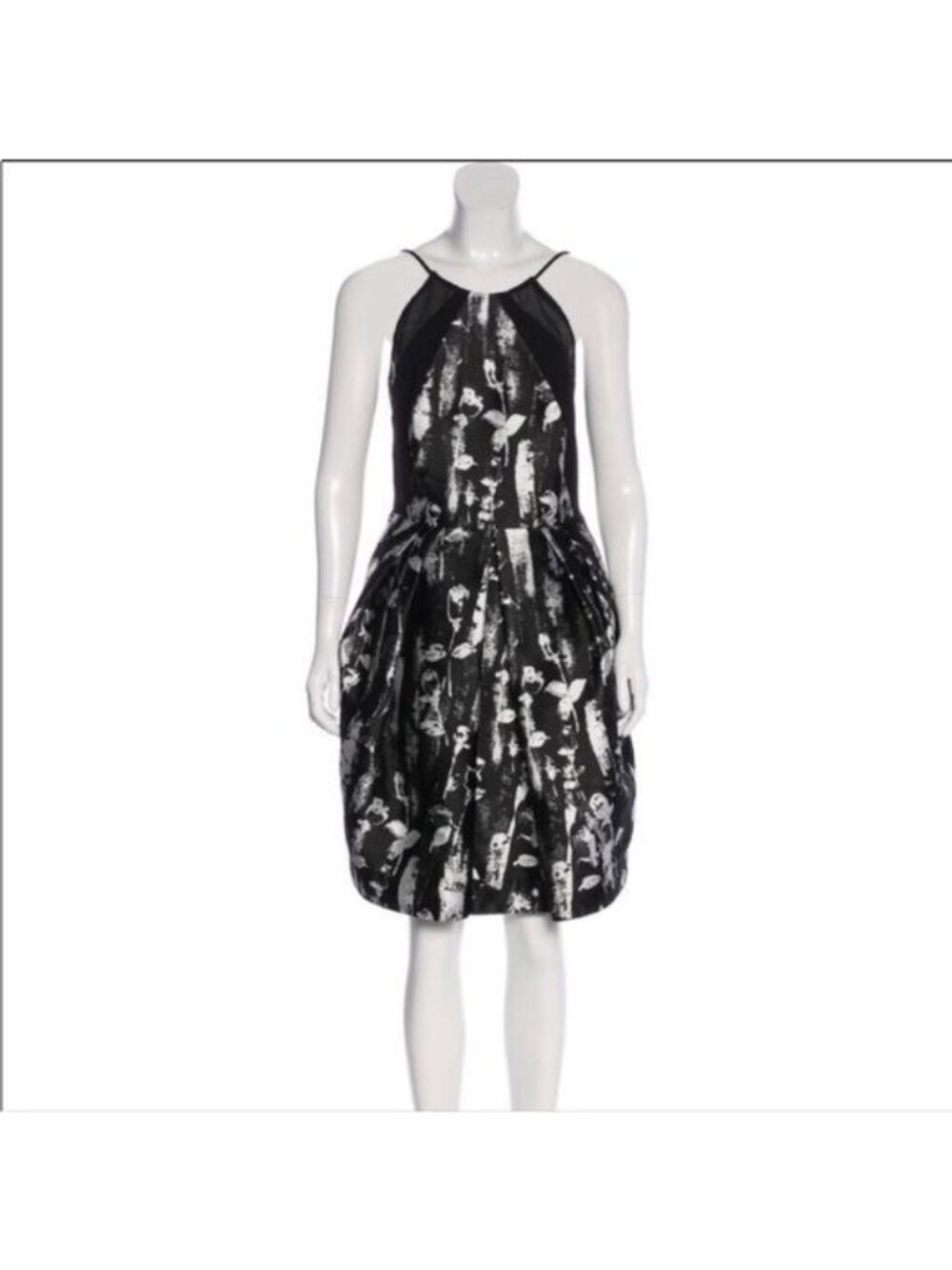 CARMEN MARC VALVO  Sleeveless black and silver abstract print Dress 12
